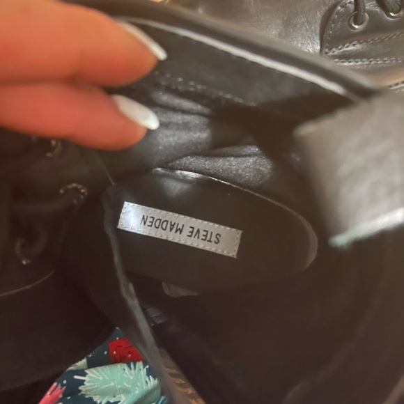 Steve Madden Black Combat Boots with zipper/lace-up with rhinestones. - Picture 9 of 15